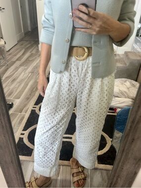 J. Crew White Eyelet Cropped Wide-Leg Pants